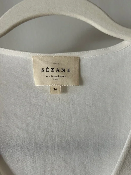 Sezane “Ella” Ecru V-Neck Button-Front Blouse - Picture 5 of 7